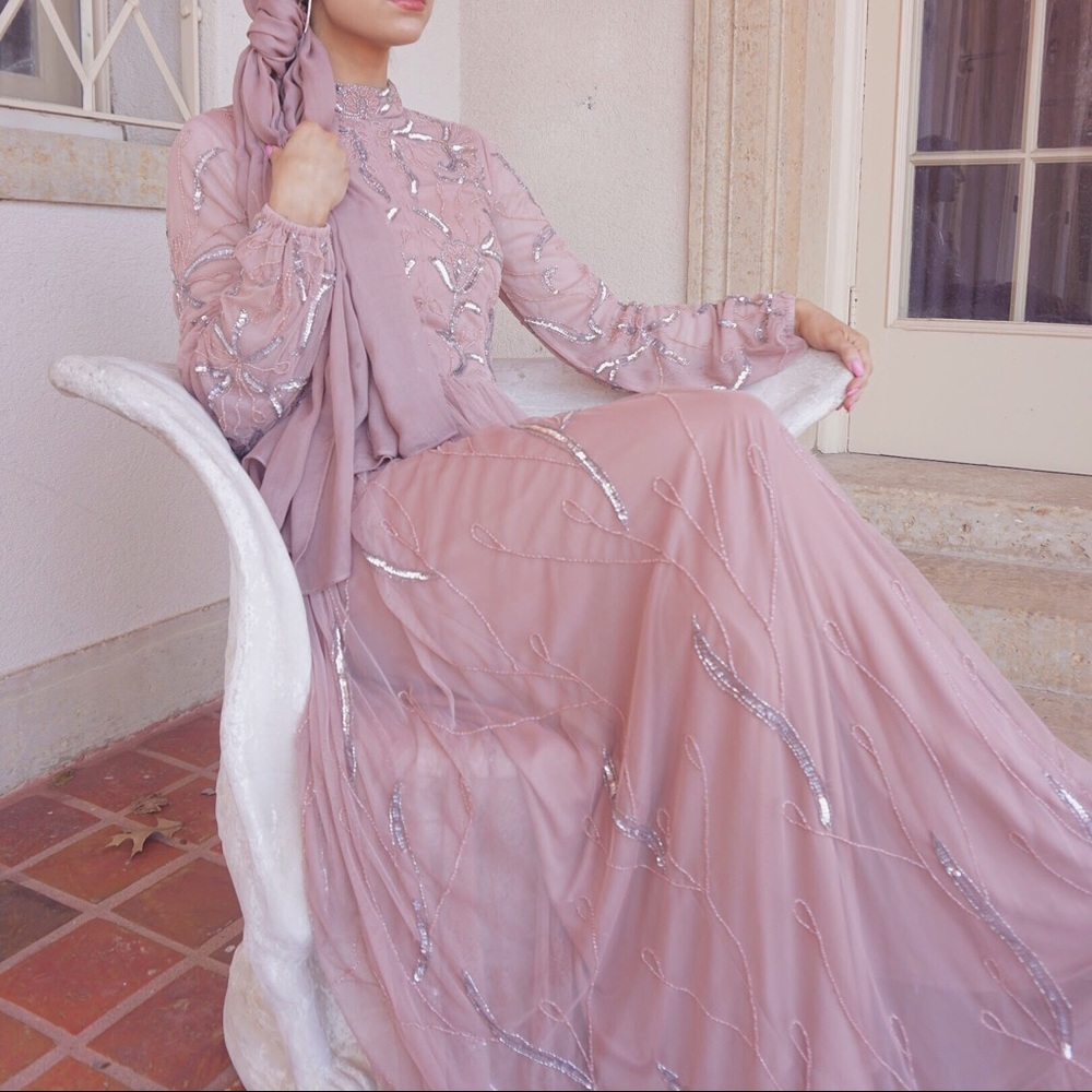 embellished blush gown